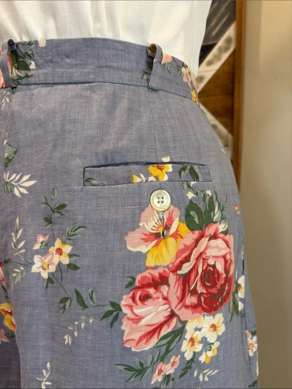 Vintage Lauren Ralph Lauren Floral Linen High-Waist Bermuda Shorts Medium Large